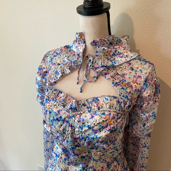 ASOS Design Floral Cupped Tie Neck Structured Ruched Mini - Picture 5 of 12